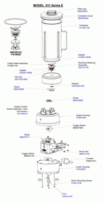 Diagram Diagram and Parts List for 911-E  Hamilton Beach Blender